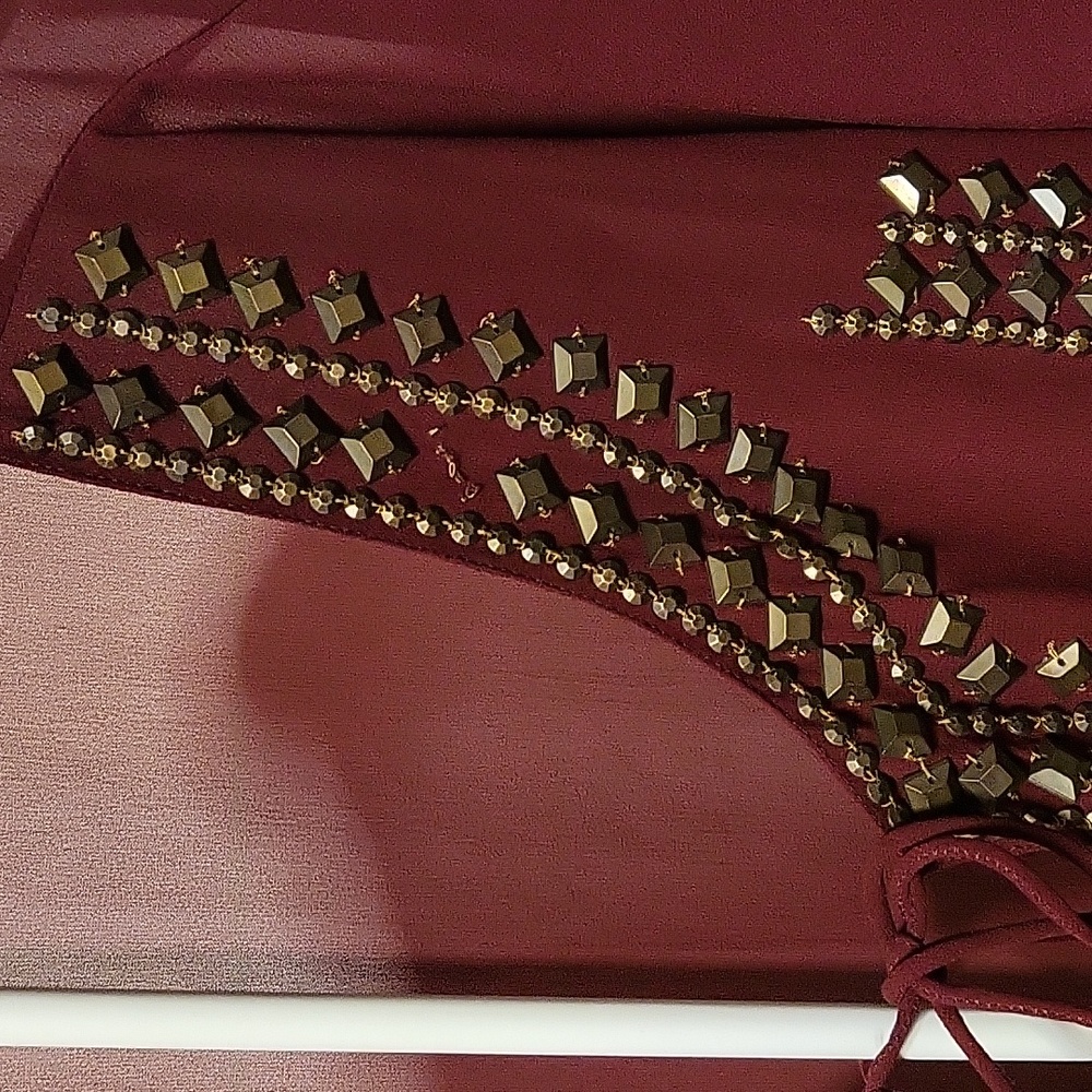 ALLISON New York Chiffon Boho Blouse Top Burgundy Embellished Size 8